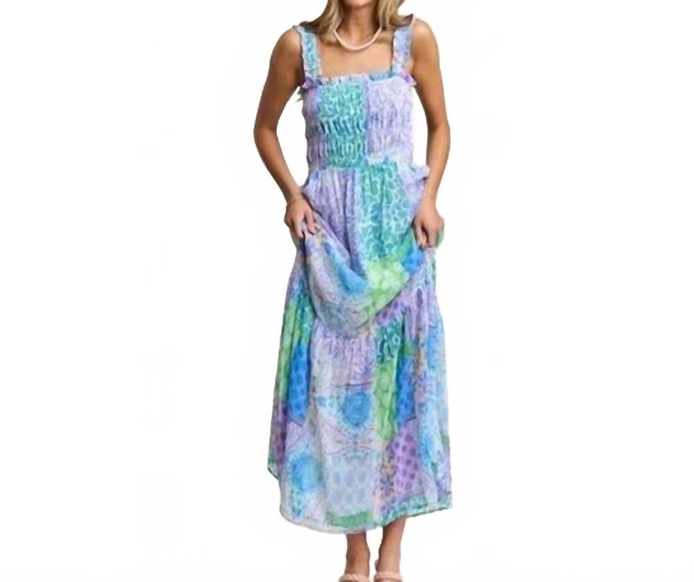 NEW J.NNA smocked top patchwork maxi dress in summer sky